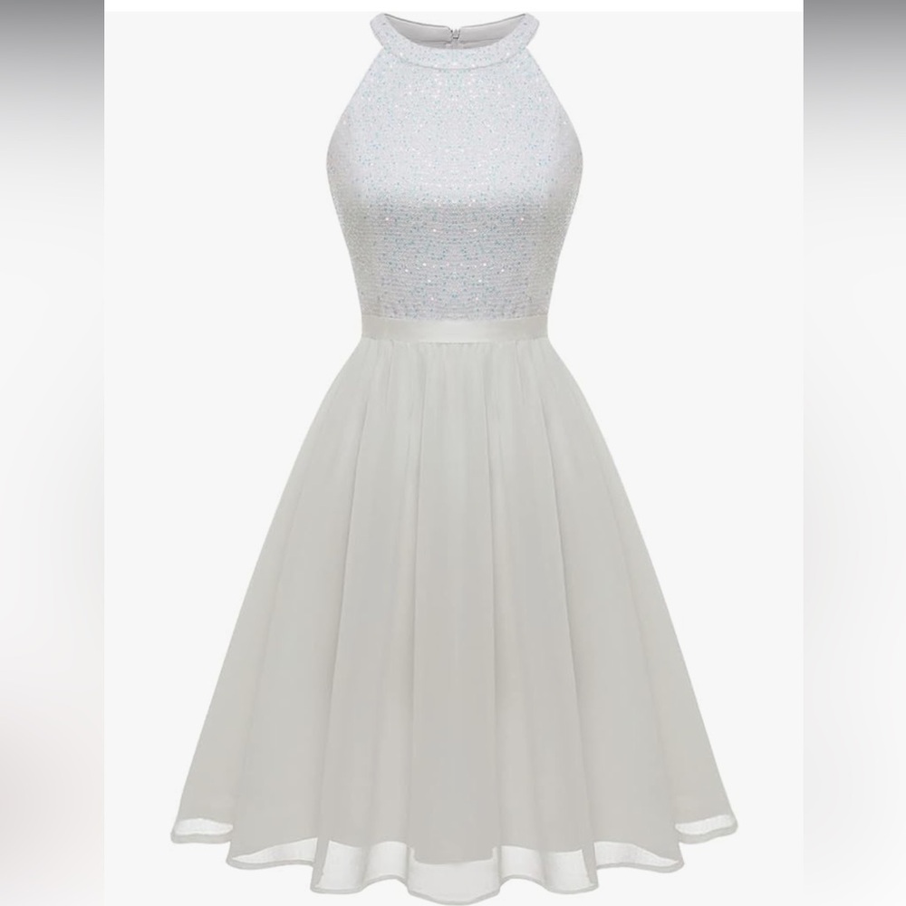 White sequin top dress
